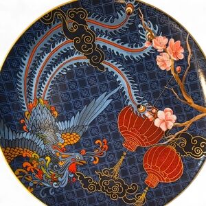 Williams Sonoma Rare Retired Lunar New Year Blue Phoenix Lantern Salad Plate